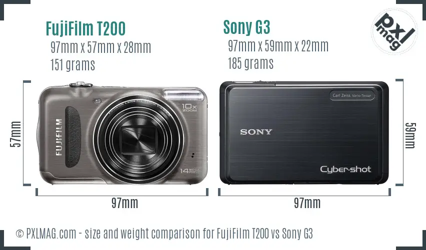 FujiFilm T200 vs Sony G3 size comparison