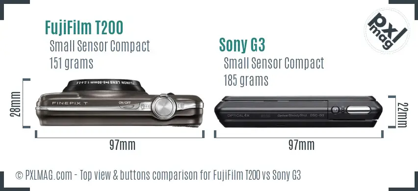 FujiFilm T200 vs Sony G3 top view buttons comparison
