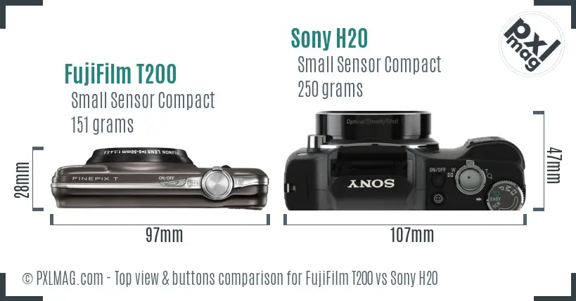 FujiFilm T200 vs Sony H20 top view buttons comparison