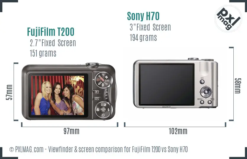 FujiFilm T200 vs Sony H70 Screen and Viewfinder comparison