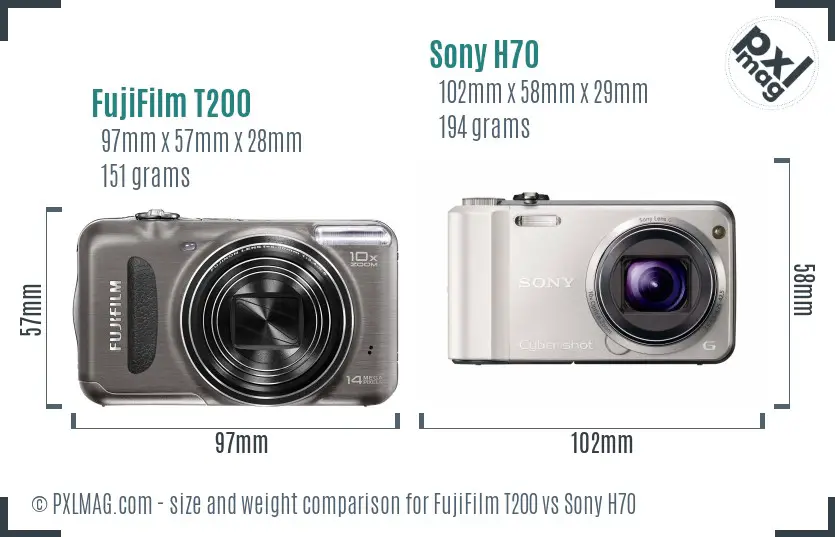 FujiFilm T200 vs Sony H70 size comparison