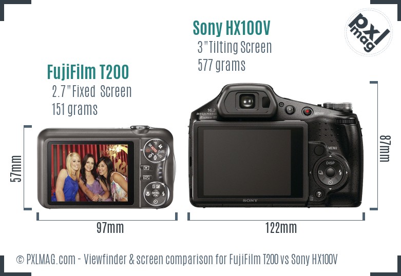 FujiFilm T200 vs Sony HX100V Screen and Viewfinder comparison