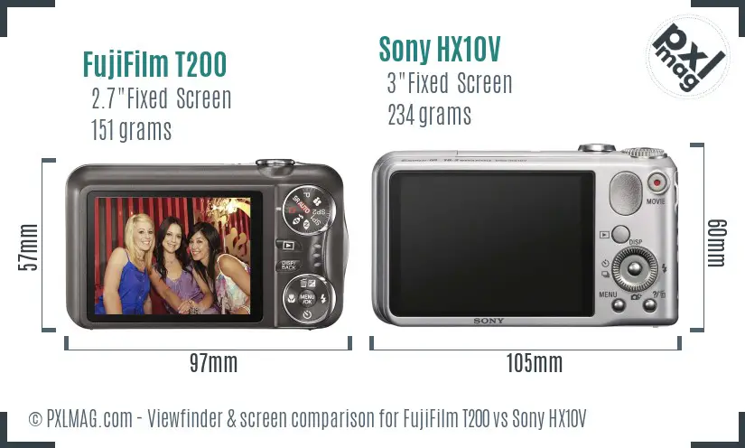 FujiFilm T200 vs Sony HX10V Screen and Viewfinder comparison