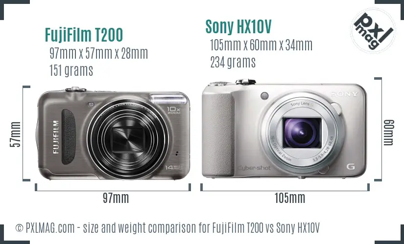 FujiFilm T200 vs Sony HX10V size comparison