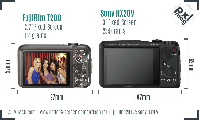 FujiFilm T200 vs Sony HX20V Screen and Viewfinder comparison
