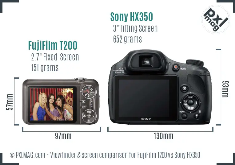 FujiFilm T200 vs Sony HX350 Screen and Viewfinder comparison