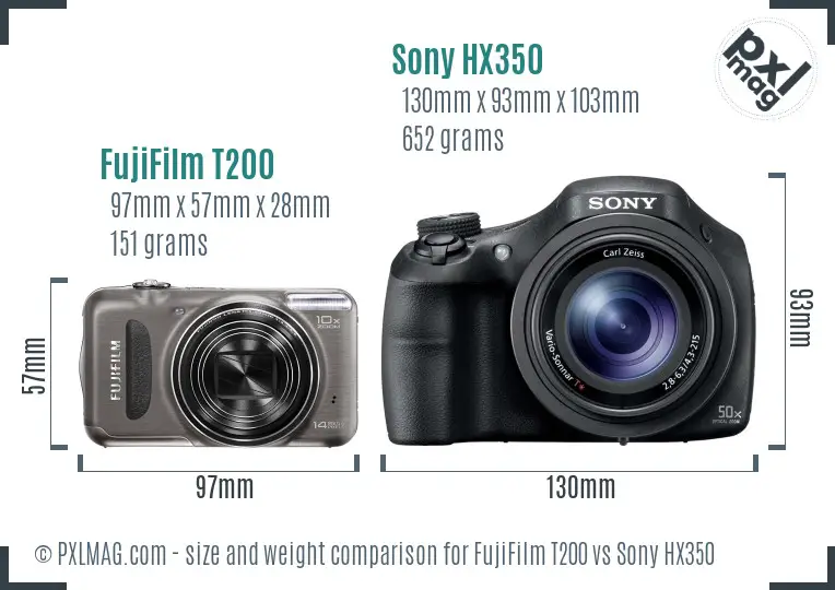 FujiFilm T200 vs Sony HX350 size comparison