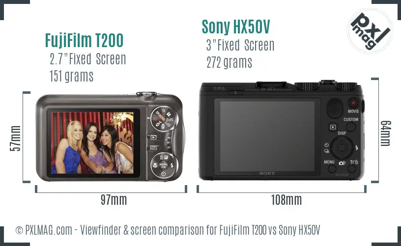 FujiFilm T200 vs Sony HX50V Screen and Viewfinder comparison