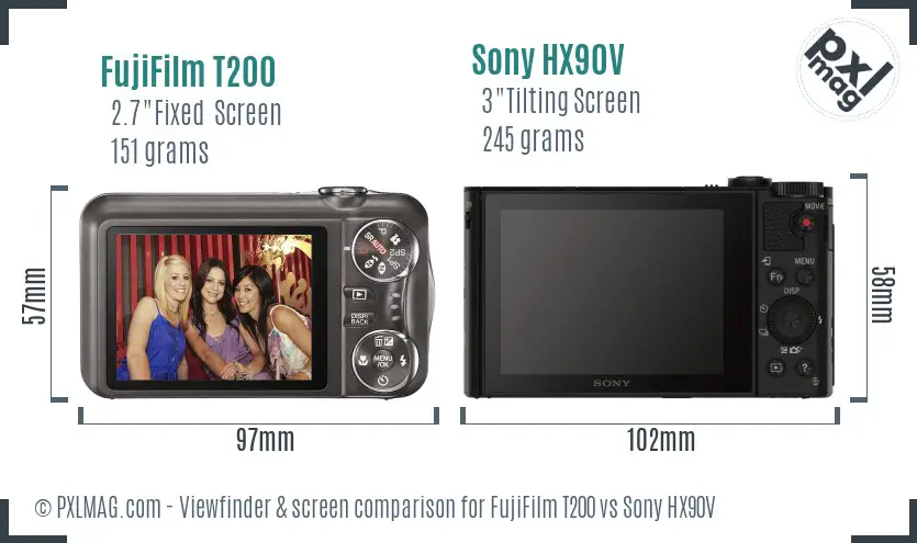 FujiFilm T200 vs Sony HX90V Screen and Viewfinder comparison