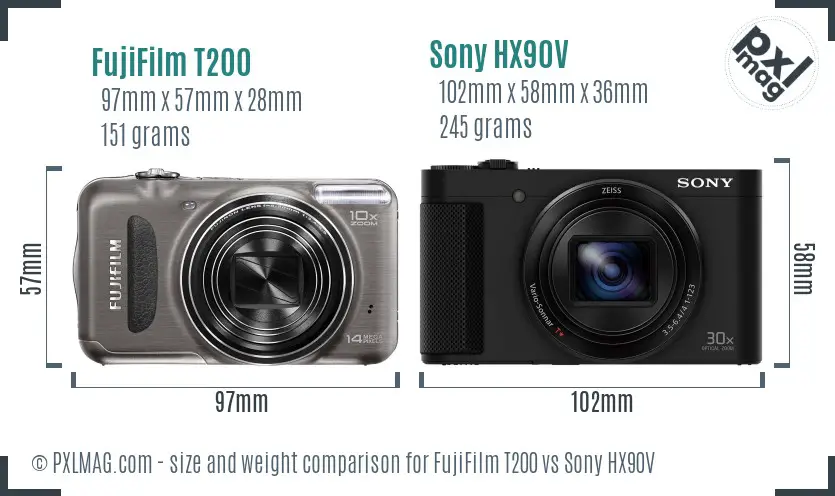 FujiFilm T200 vs Sony HX90V size comparison
