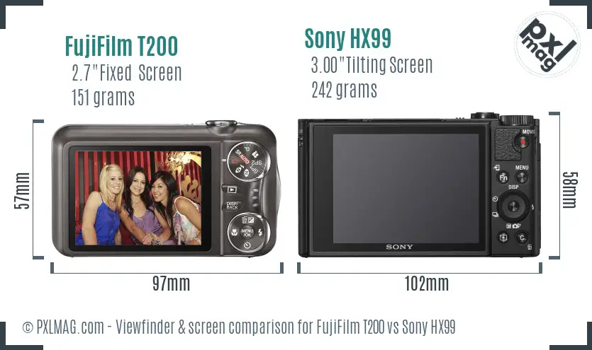 FujiFilm T200 vs Sony HX99 Screen and Viewfinder comparison