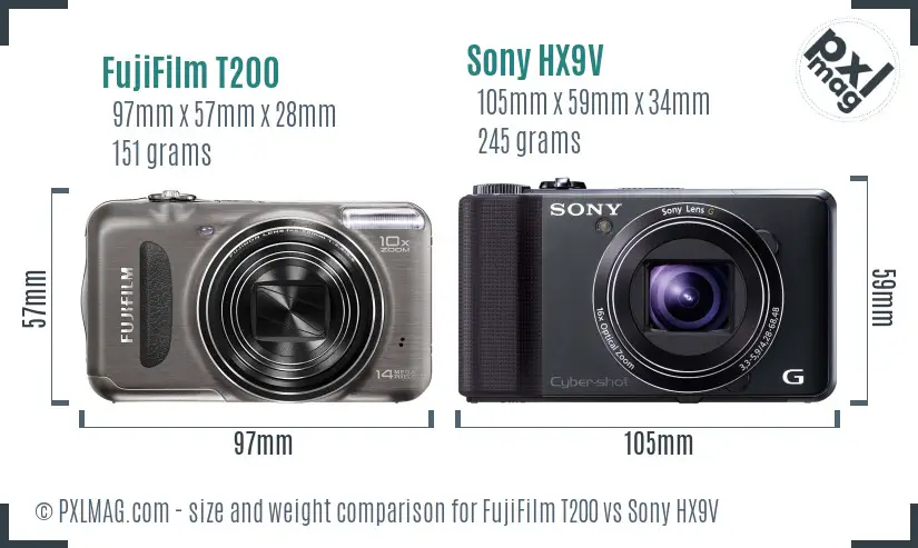 FujiFilm T200 vs Sony HX9V size comparison FujiFilm T200 vs Sony HX9V size comparison