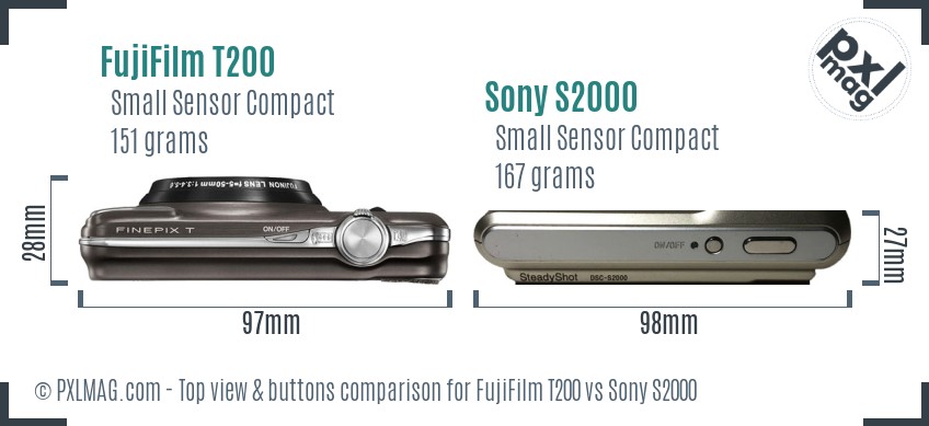 FujiFilm T200 vs Sony S2000 top view buttons comparison