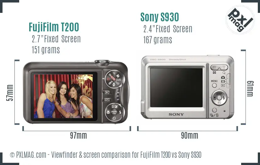 FujiFilm T200 vs Sony S930 Screen and Viewfinder comparison