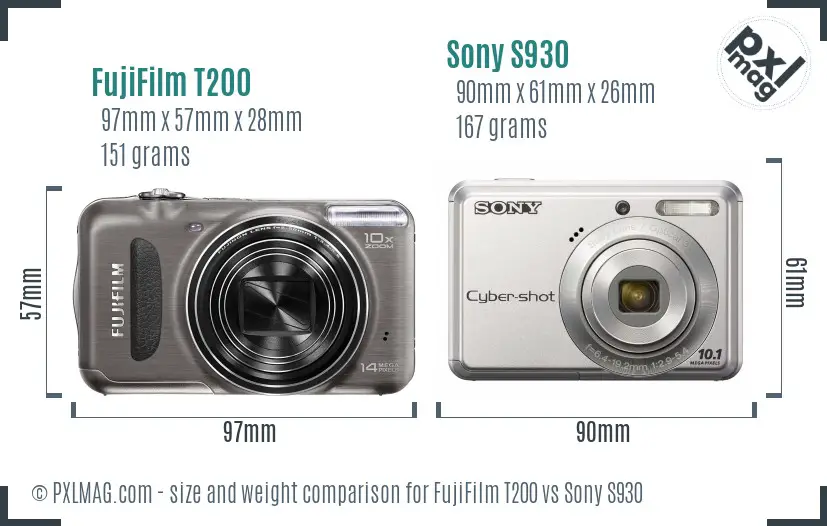 FujiFilm T200 vs Sony S930 size comparison