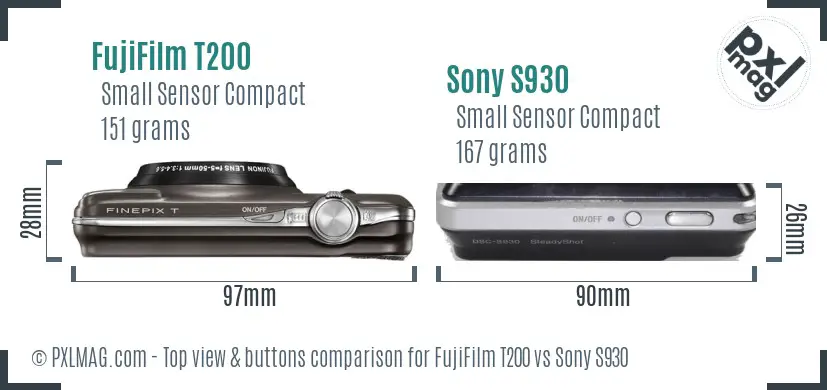 FujiFilm T200 vs Sony S930 top view buttons comparison