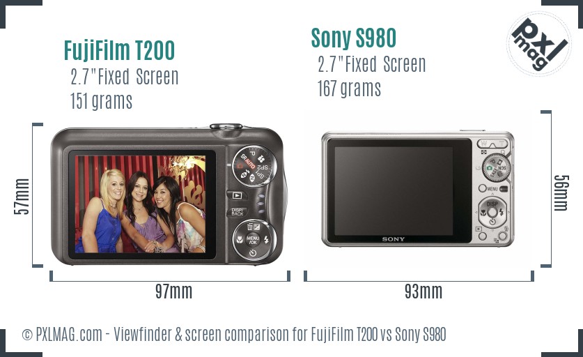 FujiFilm T200 vs Sony S980 Screen and Viewfinder comparison