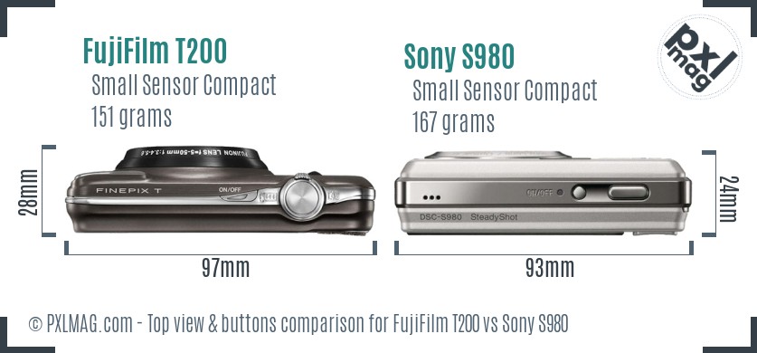 FujiFilm T200 vs Sony S980 top view buttons comparison