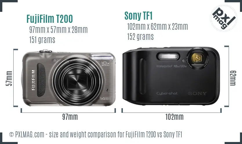 FujiFilm T200 vs Sony TF1 size comparison