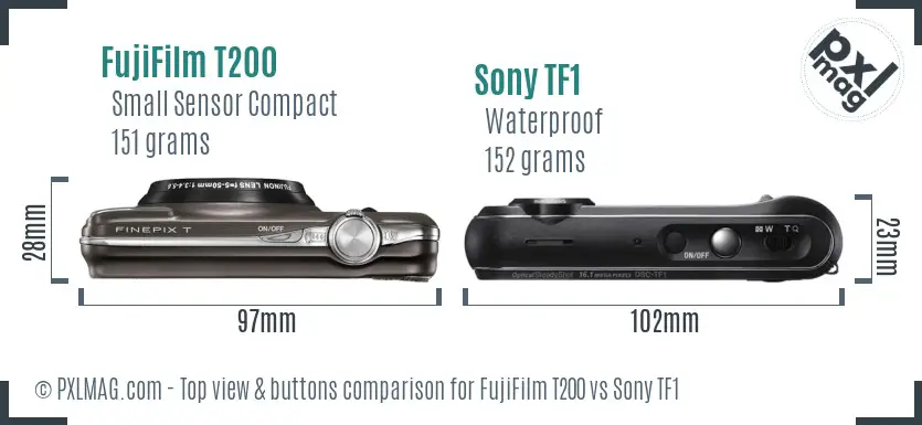 FujiFilm T200 vs Sony TF1 top view buttons comparison