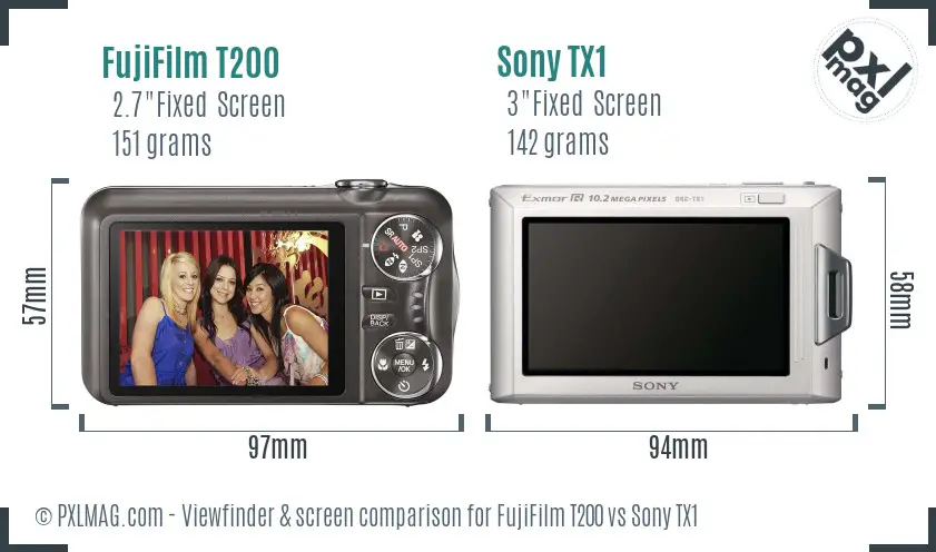 FujiFilm T200 vs Sony TX1 Screen and Viewfinder comparison