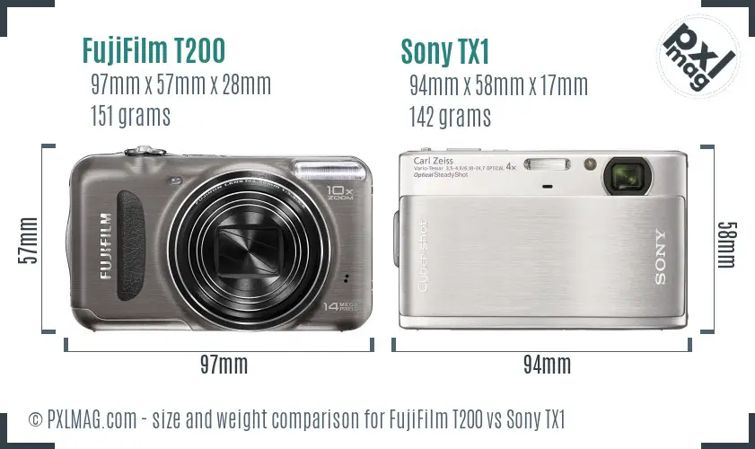 FujiFilm T200 vs Sony TX1 size comparison