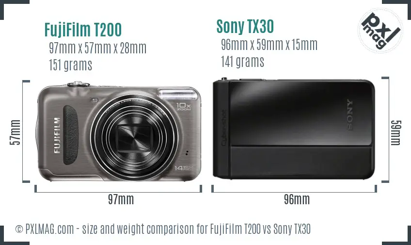 FujiFilm T200 vs Sony TX30 size comparison