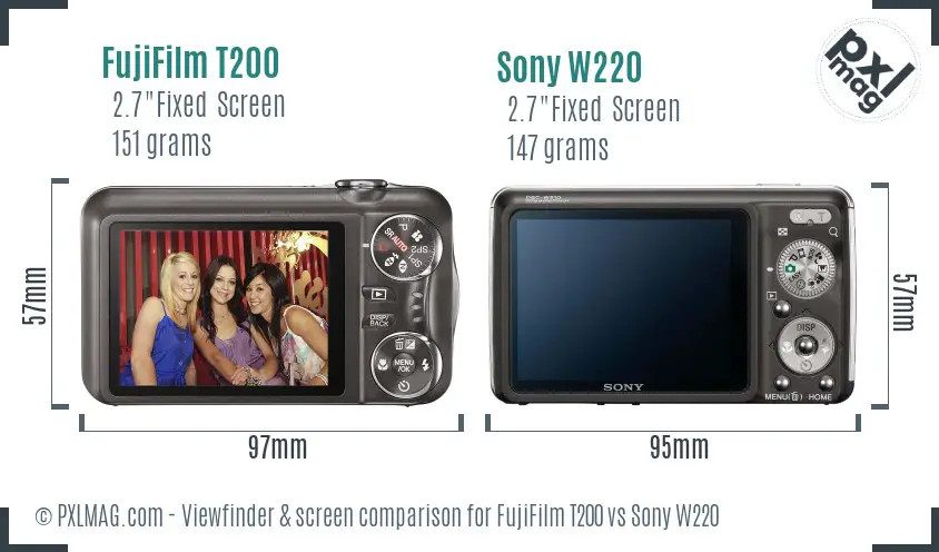 FujiFilm T200 vs Sony W220 Screen and Viewfinder comparison