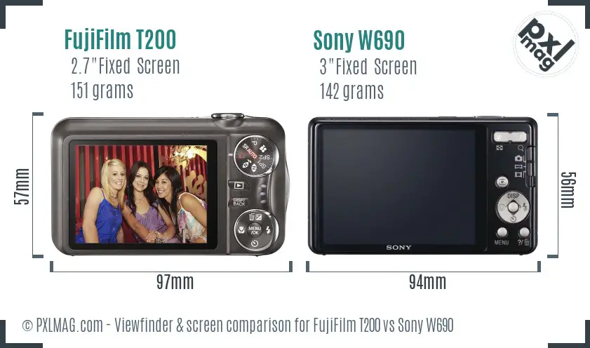 FujiFilm T200 vs Sony W690 Screen and Viewfinder comparison