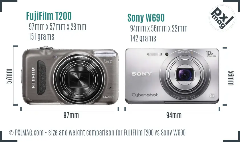 FujiFilm T200 vs Sony W690 size comparison