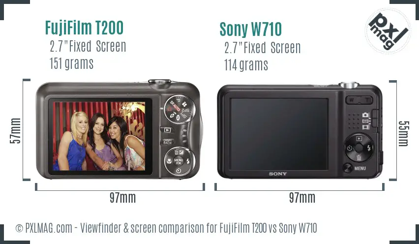 FujiFilm T200 vs Sony W710 Screen and Viewfinder comparison