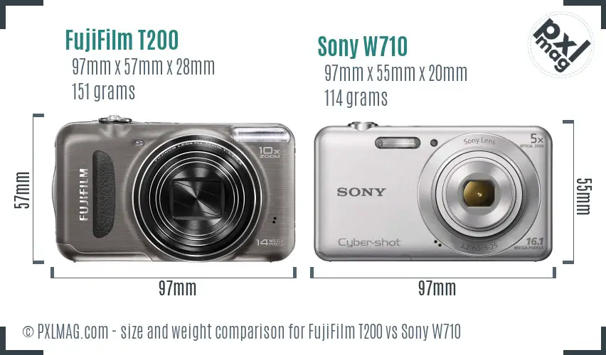 FujiFilm T200 vs Sony W710 size comparison
