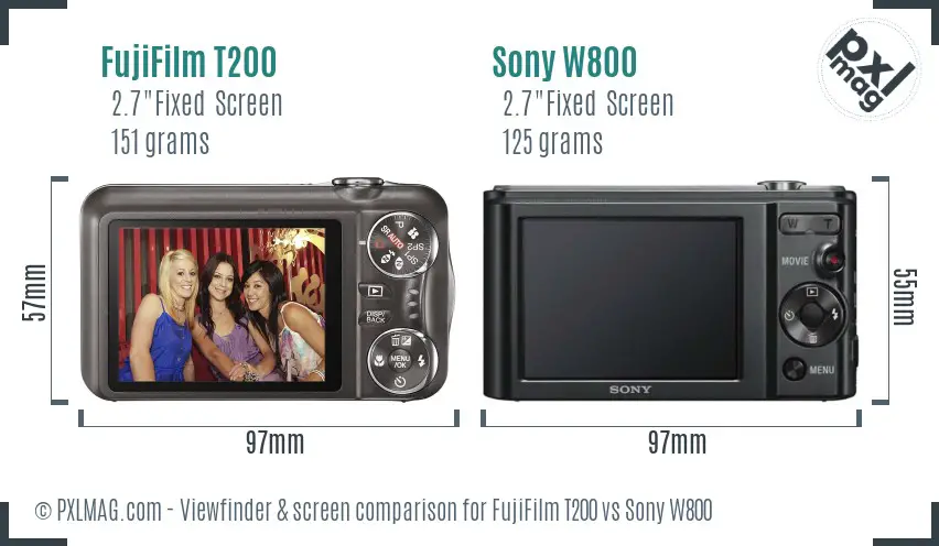 FujiFilm T200 vs Sony W800 Screen and Viewfinder comparison