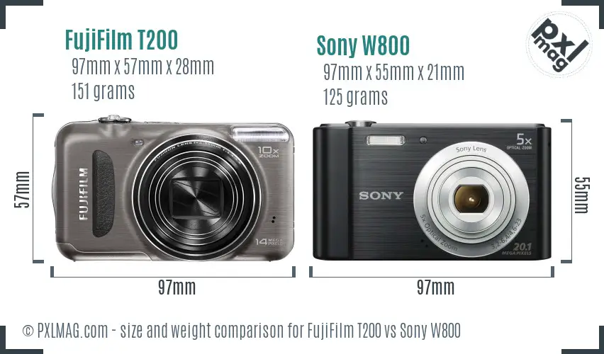 FujiFilm T200 vs Sony W800 size comparison