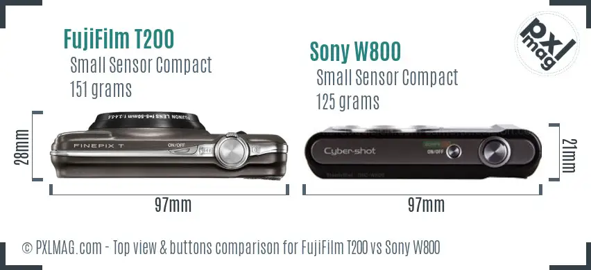 FujiFilm T200 vs Sony W800 top view buttons comparison