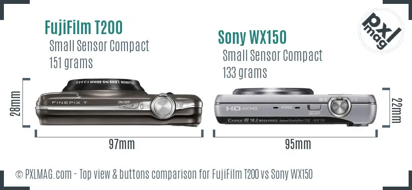 FujiFilm T200 vs Sony WX150 top view buttons comparison