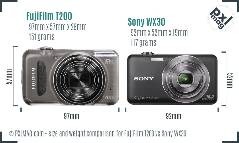FujiFilm T200 vs Sony WX30 size comparison FujiFilm T200 vs Sony WX30 size comparison