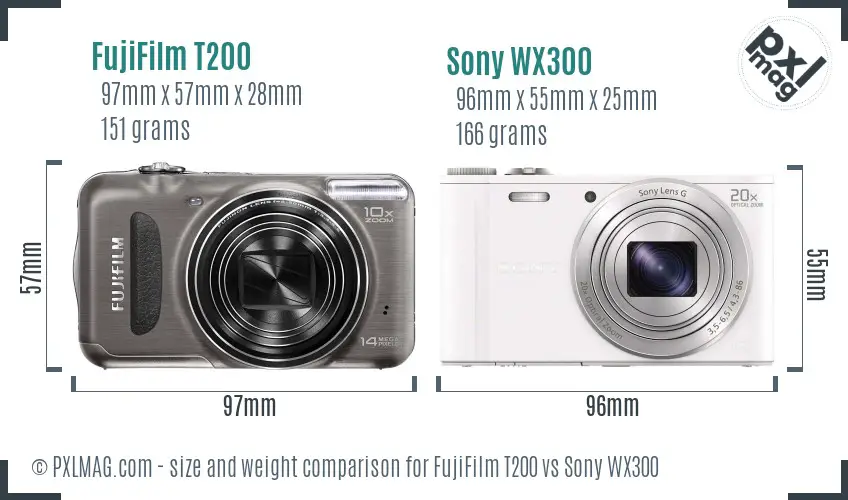 FujiFilm T200 vs Sony WX300 size comparison