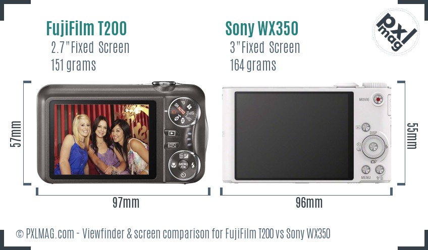 FujiFilm T200 vs Sony WX350 Screen and Viewfinder comparison