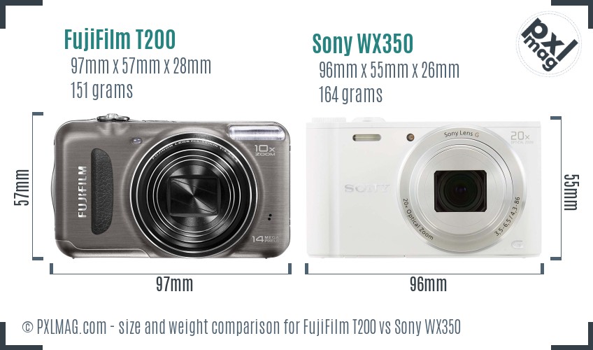 FujiFilm T200 vs Sony WX350 size comparison