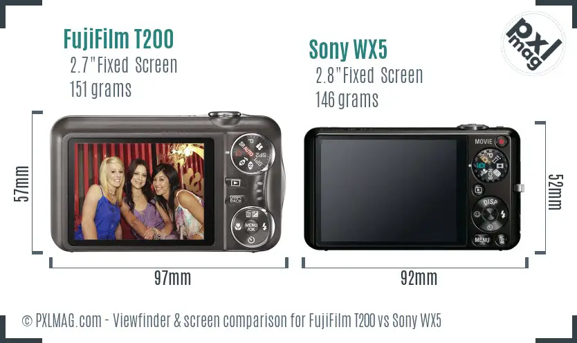 FujiFilm T200 vs Sony WX5 Screen and Viewfinder comparison