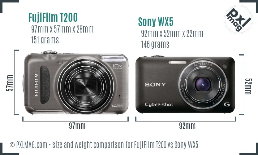 FujiFilm T200 vs Sony WX5 size comparison
