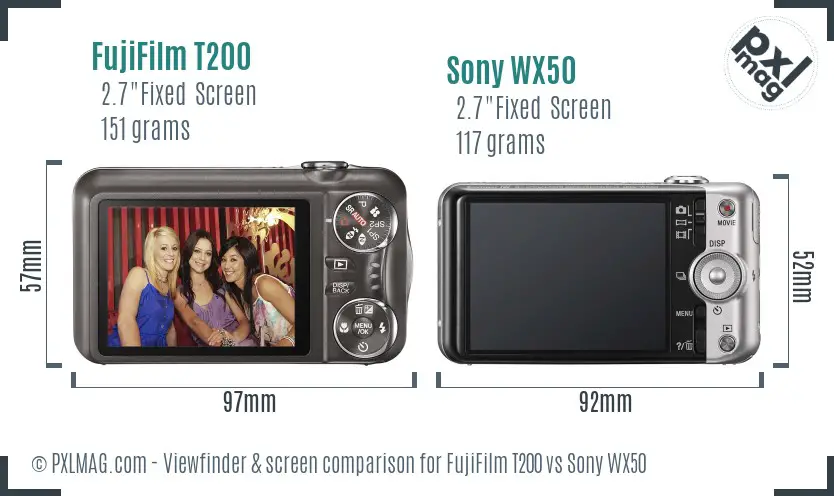 FujiFilm T200 vs Sony WX50 Screen and Viewfinder comparison