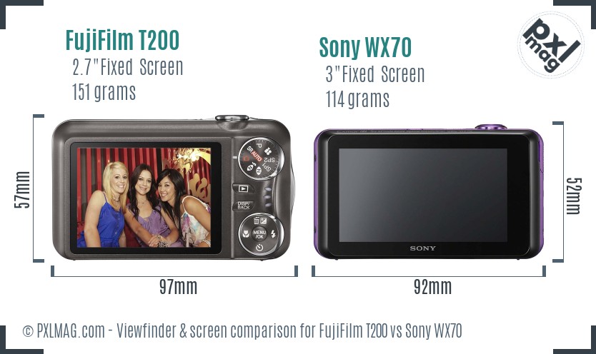 FujiFilm T200 vs Sony WX70 Screen and Viewfinder comparison