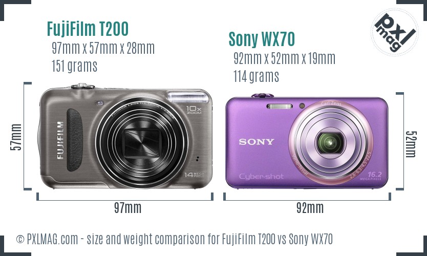 FujiFilm T200 vs Sony WX70 size comparison