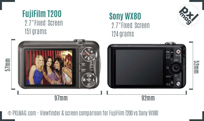 FujiFilm T200 vs Sony WX80 Screen and Viewfinder comparison