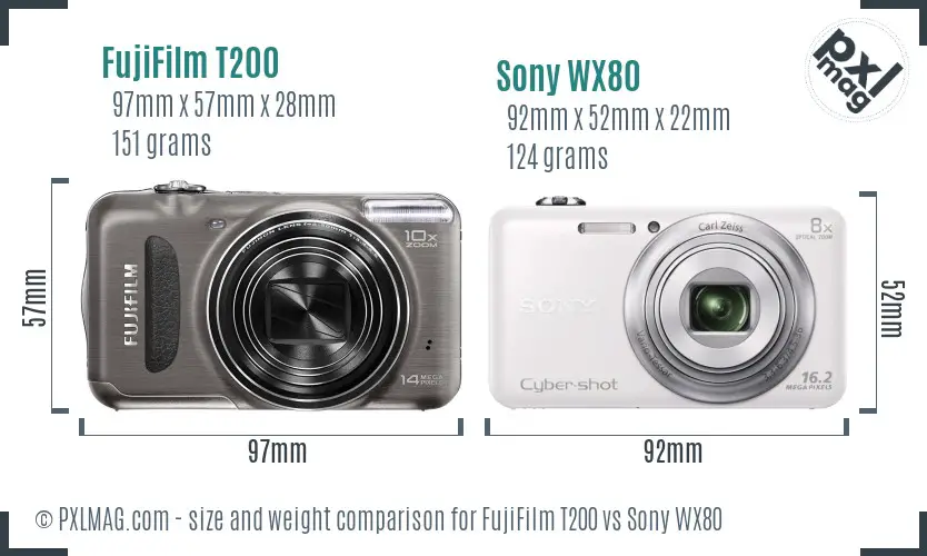 FujiFilm T200 vs Sony WX80 size comparison