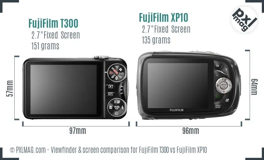 FujiFilm T300 vs FujiFilm XP10 Screen and Viewfinder comparison