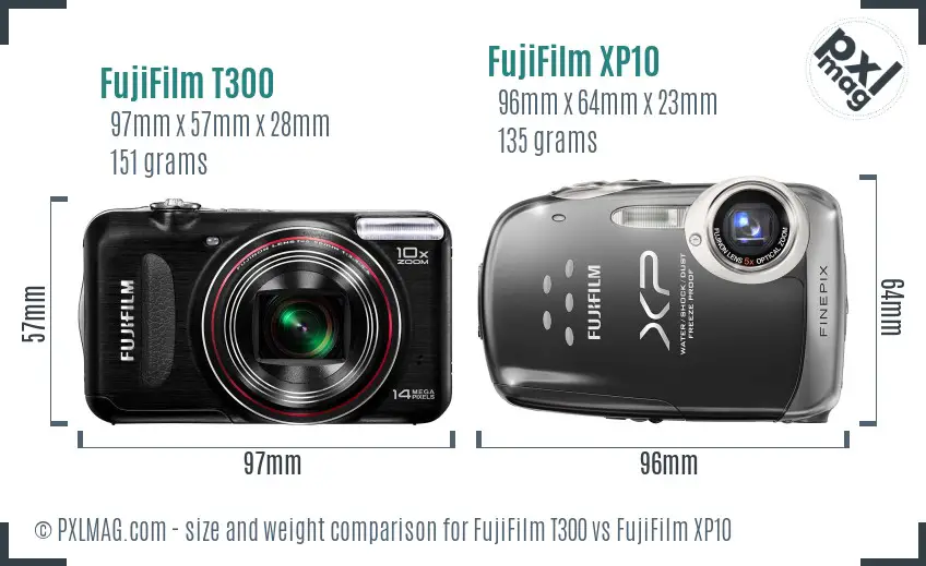 FujiFilm T300 vs FujiFilm XP10 size comparison