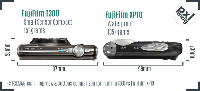 FujiFilm T300 vs FujiFilm XP10 top view buttons comparison